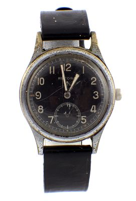 A WW2 "DIRTY DOZEN" RECORD MILITARY WRIST WATCH, the chrome plated case marked on the screw 