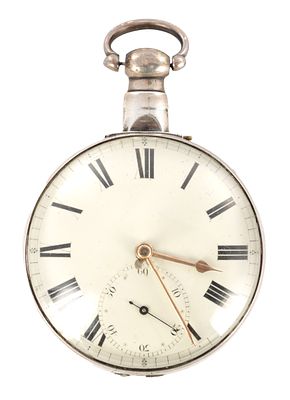 JOHN PENLINGTON, LIVERPOOL. A SILVER CASED FUSEE POCKET WATCH, the plain case with enamel dial 