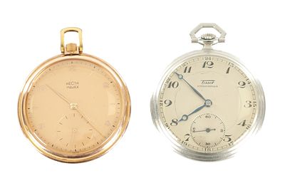 TWO ART DECO OPEN FACED POCKET WATCH the steel cased watch signed Tissot with silvered dial 