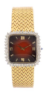 A UNISEX 14CT GOLD DIAMOND SET WRIST WATCH BY PAUL BUHRE, on the original 14ct gold bracelet 