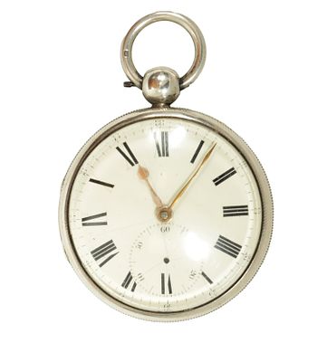 THOMAS DRUMMOND, LIVERPOOL. A SILVER CASED FUSEE POCKET WATCH, having a plain case with enamel 