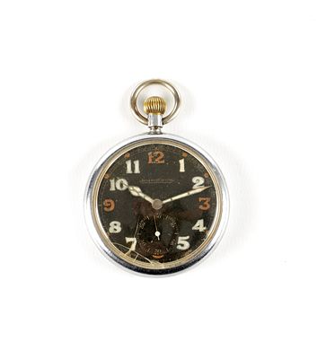 A WWII MILITARY ISSUE JAEGER-LECOULTRE OPEN FACED POCKET WATCH the nickel-plated case engraved 