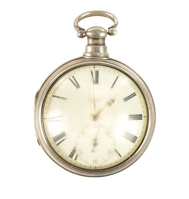 ROBERT ROSKELL, LIVERPOOL. A SILVER PAIR CASED POCKET WATCH, having a white enamel dial and 