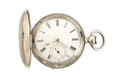 JOHN JOHNSON, LIVERPOOL. A SILVER CASED FUSEE POCKET WATCH, with palin case and enamel dial 