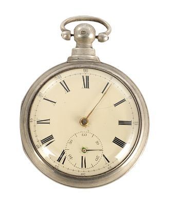 JOSEPH JOHNSON, LIVERPOOL. A SILVER PAIR CASED POCKET WATCH, having a plain case and enamel 