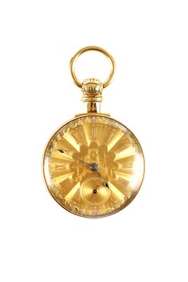 H. PINNINTON, LIVERPOOL. AN 18CT GOLD OPEN FACED POCKET WATCH, plain case enclosing a gold 