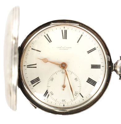 CHARLES JOHN COPE, LONDON. A SILVER CASED FUSEE POCKET WATCH, the plain case enclosing an