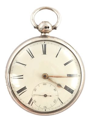 EDWARD MASSEY, LONDON. A SILVER OPEN FACED POCKET WATCH, the engine turned case enclosing an