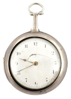 HUGH GARRETT, ORMSKIRK. A SILVER PAIR CASED VERGE POCKET WATCH, the plain case enclosing an