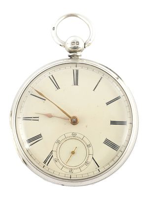 JOHN LINDSAY, LIVERPOOL. A SILVER OPEN FACED POCKET WATCH, the engine turned case enclosing an
