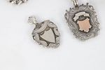 A SILVER OPEN FACED FUSEE POCKET WATCH WITH THREE WATCH CHAINS AND VARIOUS FOBS, the watch with Image - 1