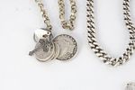 A SILVER OPEN FACED FUSEE POCKET WATCH WITH THREE WATCH CHAINS AND VARIOUS FOBS, the watch with Image - 2