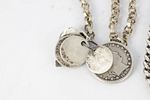 A SILVER OPEN FACED FUSEE POCKET WATCH WITH THREE WATCH CHAINS AND VARIOUS FOBS, the watch with Image - 3