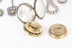 A SILVER OPEN FACED FUSEE POCKET WATCH WITH THREE WATCH CHAINS AND VARIOUS FOBS, the watch with Image - 8