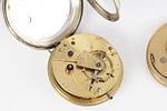 A SILVER OPEN FACED FUSEE POCKET WATCH WITH THREE WATCH CHAINS AND VARIOUS FOBS, the watch with Image - 10