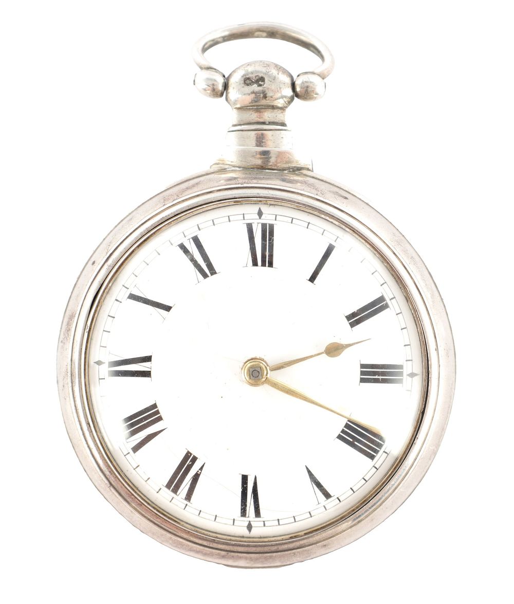 A. SELIG, PENZANCE. A GEORGE III SILVER PAIR CASED VERGE POCKET WATCH, the two plain silver 
