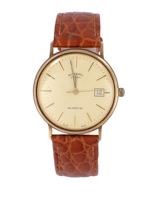 A GENTLEMAN'S 9CT GOLD ROTARY WRIST WATCH, on crocodile leather strap, the cream dial with