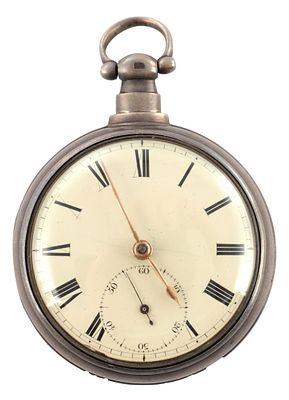 JOHN MONCAS, LIVERPOOL. A SILVER PAIR CASED POCKET WATCH, the plain case enclosing an enamel