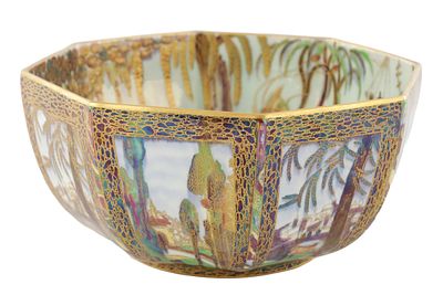A 20TH CENTURY WEDGEWOOD FAIRYLAND LUSTRE DAISY MAKEIG-JONES OCTAGONAL BOWL circa 1920 and 