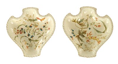 A PAIR OF ROYAL CROWN DERBY PLATES having a spade and having the Harrow design painted to the 