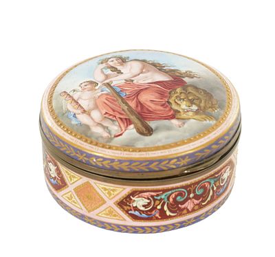 A 19TH CENTURY VIENNESE ENAMEL BOX AND COVER, the slightly domed hinged lid painted with a 