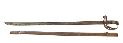 A 1796 HEAVY CAVALRY OFFICERS' SWORD the steel blade with gilt etching, and traces of original 