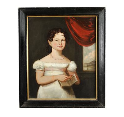 AN 18TH CENTURY ENGLISH NAIVE SCHOOL HALF LENGTH PORTRAIT "THE FARMER'S DAUGHTER" of a country 