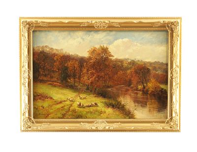 JAMES HENRY CROSSLAND (BRITISH 1852 - 1939) A 19TH CENTURY OIL ON CANVAS depicting a rural 