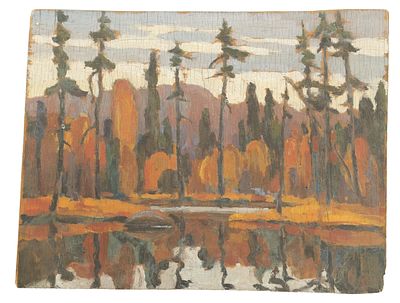 ATT. LAWREN HARRIS ( CANADIAN 1885 -1970) A 20TH CENTURY OIL ON BOARD depicting a Canadian 