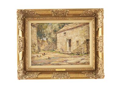 OWEN BOWEN (BRITISH, 1873-1967). A LATE 19TH CENTURY OIL ON CANVAS, "The Farm Yard", signed 