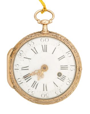 ROMILLY, A PARIS. A LATE 18TH CENTURY 18CT ROSE GOLD VERGE POCKET WATCH the open faced foliate 