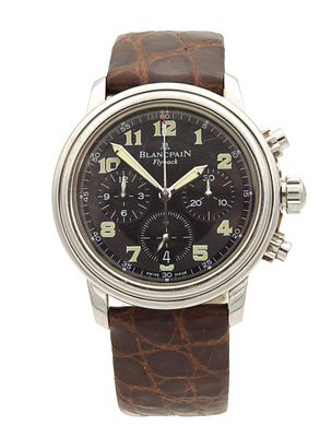 A GENTLEMAN'S STAINLESS STEEL BLANCPAIN FLYBACK CHRONOGRAPH WRISTWATCH on a crocodile leather 