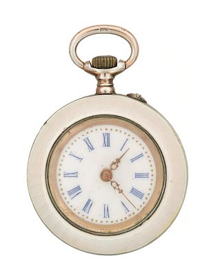 AN EARLY 20TH CENTURY SILVER GILT AND ENAMEL FOB WATCH the circular white enamel dial with blue 