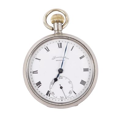 BRAVINGTONS, RENOWN. A SWISS SILVER POCKET WATCH, having a keyless wound spring driven movement 