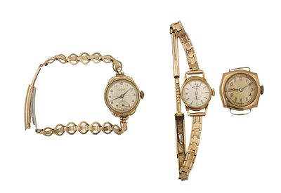 THREE LADIES VINTAGE 9CT GOLD WRISTWATCHES, a Rotary manual wind watch with 9ct gold case and 