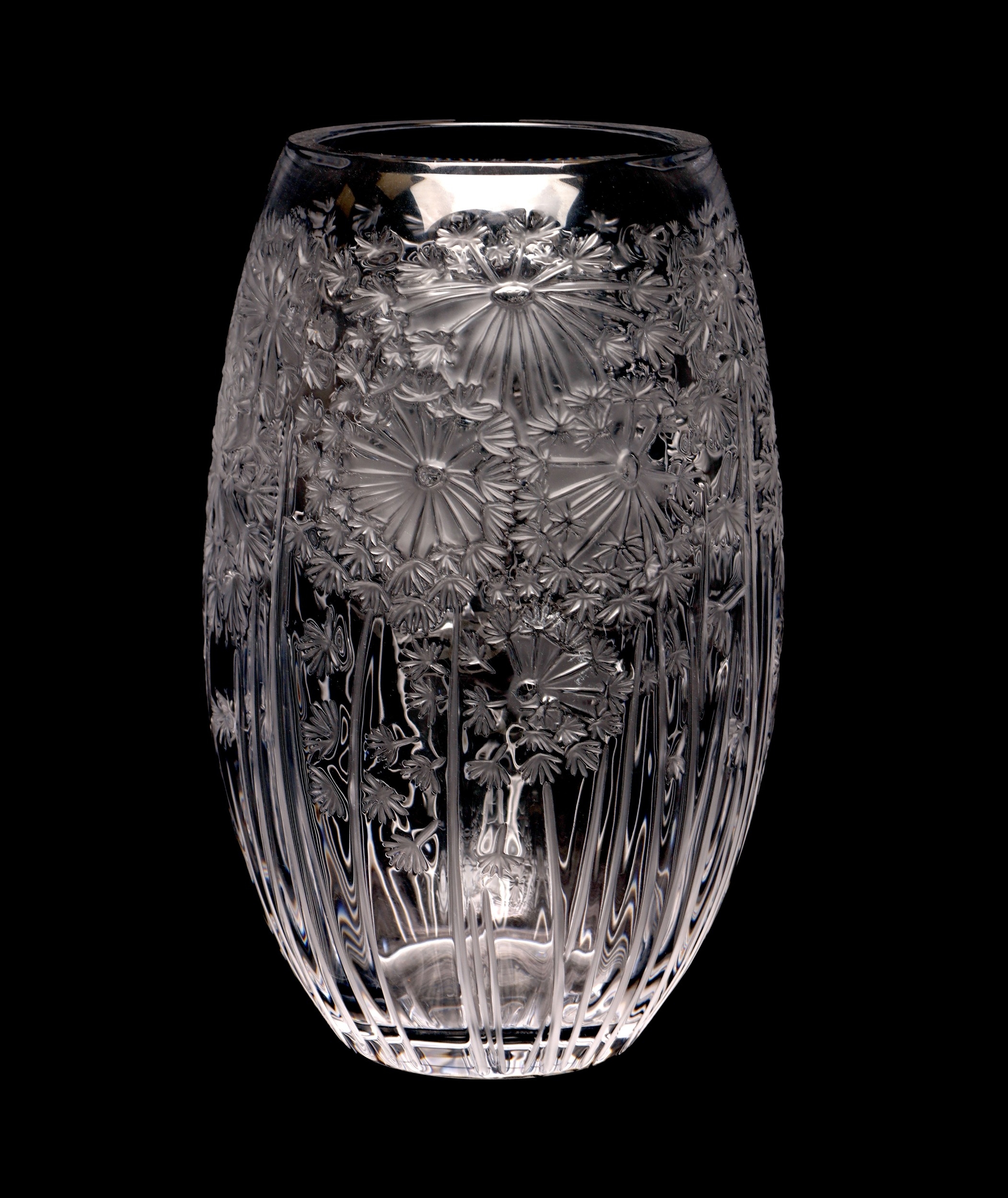 A LARGE LALIQUE 'BUCOLIQUE' VASE of tapering oval form with moulded floral