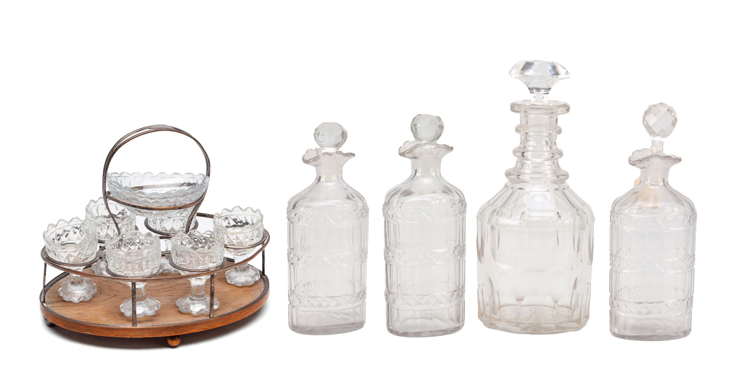 A COLLECTION OF EARLY 19TH CENTURY CUT GLASS PIECES comprising four cut glass