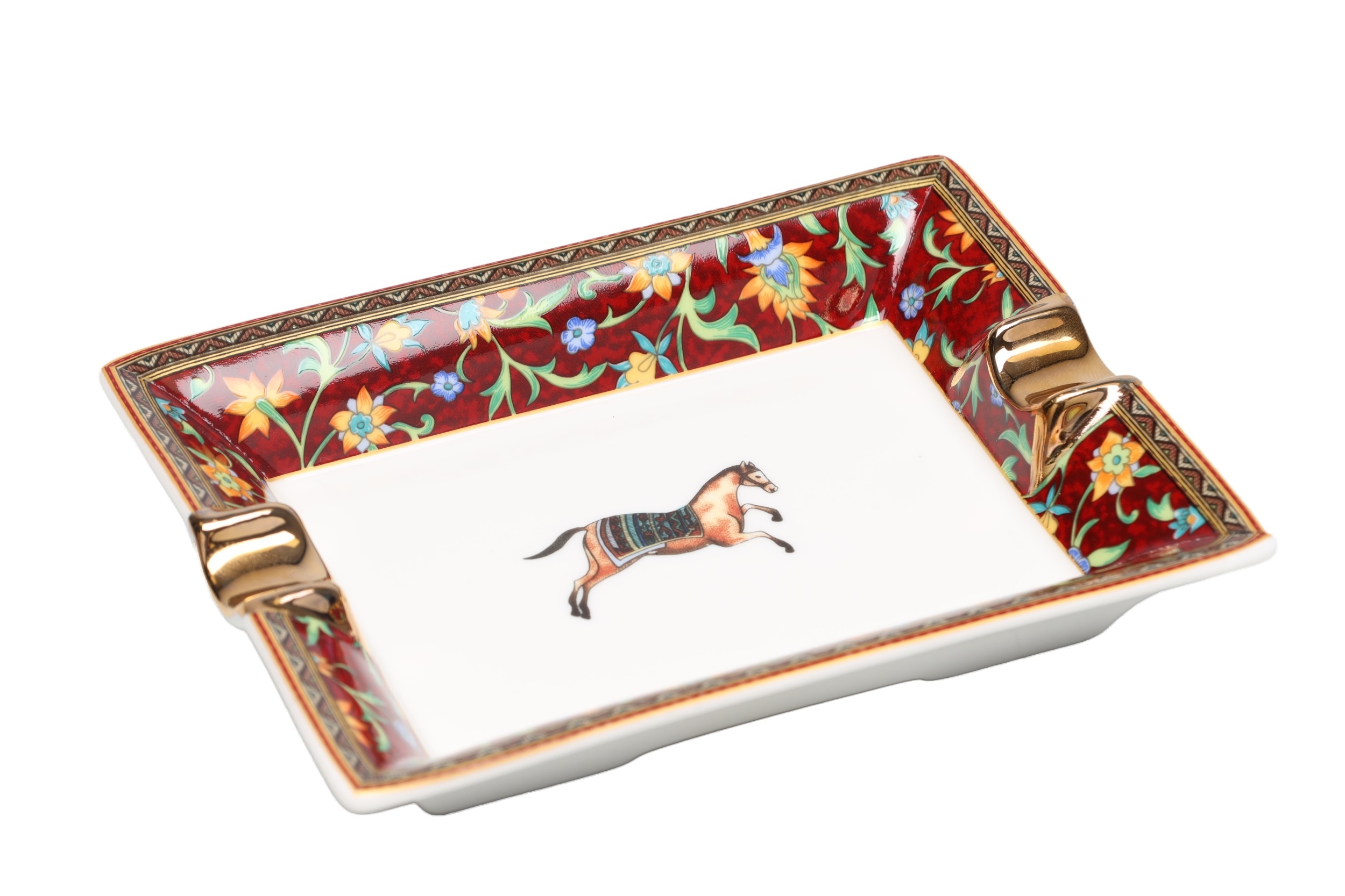 A FRENCH HERMES PARIS PORCELAIN ASH TRAY from the Cheval d'Orient collection