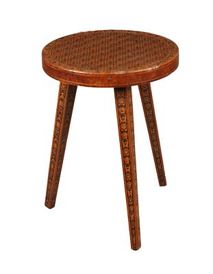 A RARE 19TH CENTURY TUNBRIDGE WEAR INLAID STOOL having a circular top with mosaic decoration 