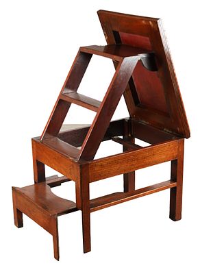 A SET OF GEORGE III MAHOGANY METAMORPHIC LIBRARY STEPS converting from a stool to a set of four 