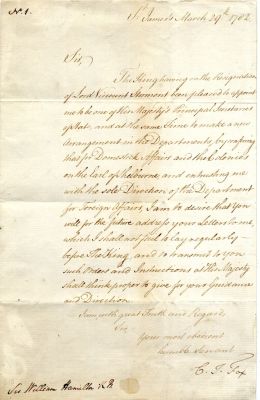 FOX CHARLES JAMES: (1749-1806) British Statesman. L.S., C. J. Fox, one page, folio, St. James's 