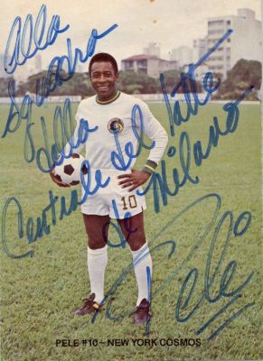 PELE: (1940- ) Brazilian Footballer. Signed and inscribed colour 4 x 6 postcard photograph, the 