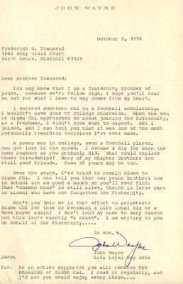 WAYNE JOHN: (1907-1979) American Actor, Academy Award winner. An interesting T.L.S., John Wayne 