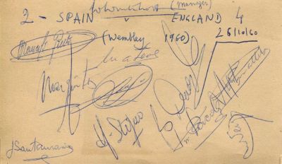 ENGLAND VS. SPAIN: A pair of pages removed from an autograph album multiple signed by thirteen 