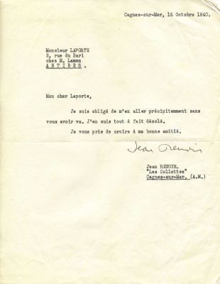 RENOIR JEAN: (1894-1979) French film Director. Academy Award winner. T.L.S., `Jean Renoir. RENOIR 