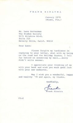 SINATRA FRANK: (1915-1998) American Singer & Actor, Academy Award winner. T.L.S., `Frank. SINATRA 