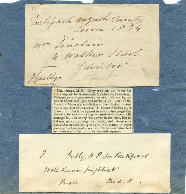 GULLY JOHN: (1783-1863) English prize-fighting boxer, sportsman and politician. Signed Free 
