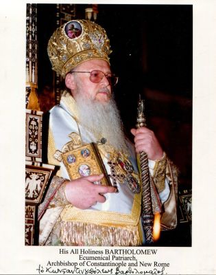BARTHOLOMEW I OF CONSTANTINOPLE: (1940- ) Born Dimitrios Arhondonis. Archbishop of 