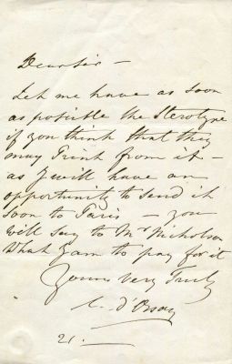 D'ORSAY ALFRED: (1801-1852) French dandy, socialite & amateur artist. A.L.S., A d'Orsay, one 