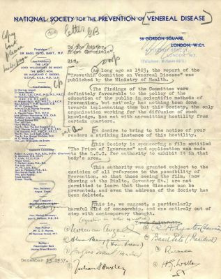 [VENEREAL DISEASE]: An unusual T.L.S. by eight individuals including H. G. Wells (1866-1946; 